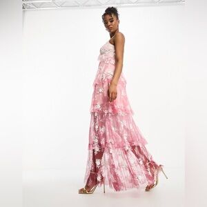 ASOS Miss Selfridge Premium lace floral embellished ombre midi slip dress Sz 14